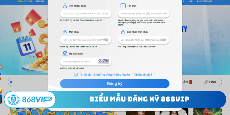 Biểu mẫu đăng ký 868VIP