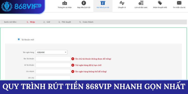 Quy trình rút tiền 868VIP nhanh gọn nhất
